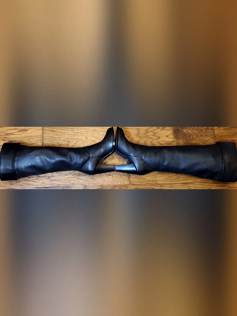 Colin Stuart Womens Sz7 Tall Leather Boots Black Knee High Cuff 3.75
